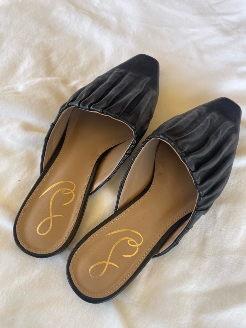 Sam Edelman Black Leather Ruched Mule Flats Size 6.5 🖤